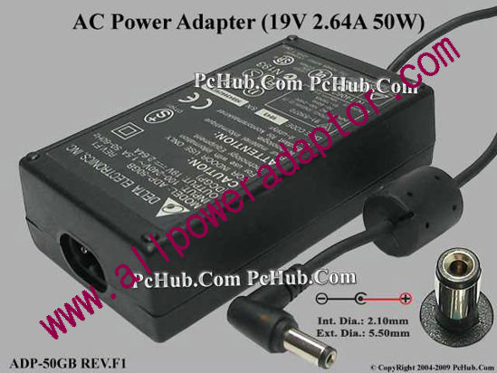 Delta Electronics ADP-50GB REV.F1 AC Adapter- Laptop 19V 2.64A, 5.5/2.1mm, 2-Prong