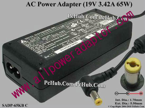 Delta Electronics SADP-65KB AC Adapter- Laptop 19V 3.42A, 5.5/1.7mm, 2-Prong - Click Image to Close