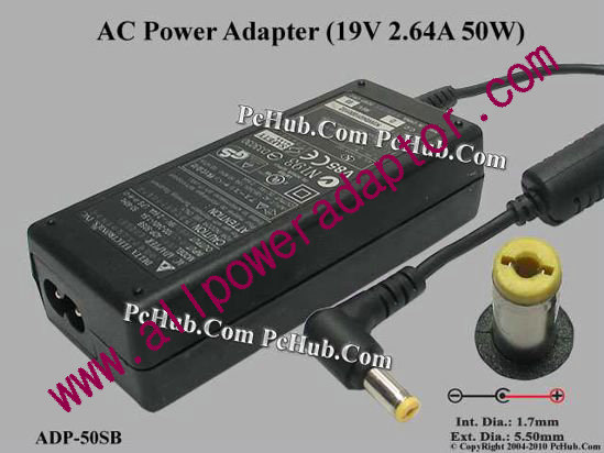 Delta Electronics ADP-50SB AC Adapter- Laptop 19V 2.64A, 5.5/1.7mm, 2-Prong