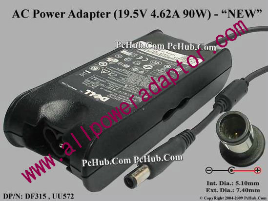 Dell Common Item (Dell) AC Adapter- Laptop 19.5V 4.62A, 7.4/5.0mm With Pin, 3-Prong, New