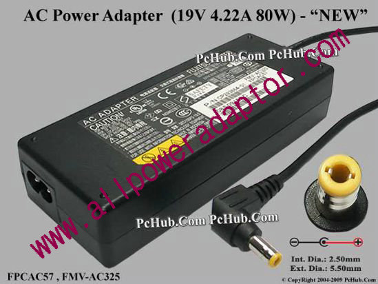 Fujitsu Common Item (Fujitsu / Fujitsu Siemens) AC Adapter- Laptop 19V 4.22A, Barrel 5.5/2.5mm, 2-Prong. New