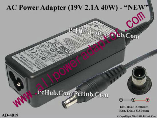 Samsung Laptop N140 AC Adapter - NEW Original 19V 2.1A, 5.5/3.0mm With Pin, 3-Prong, New
