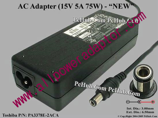 Toshiba AC Adapter - NEW Original 15V 5A, 6.3/3.0mm, 3-Prong, New