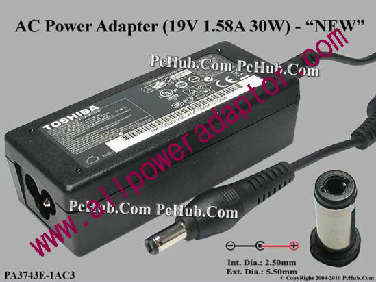 Toshiba AC Adapter - NEW Original 19V 1.58A, 5.5/2.5mm 12mm, 3-Prong, New