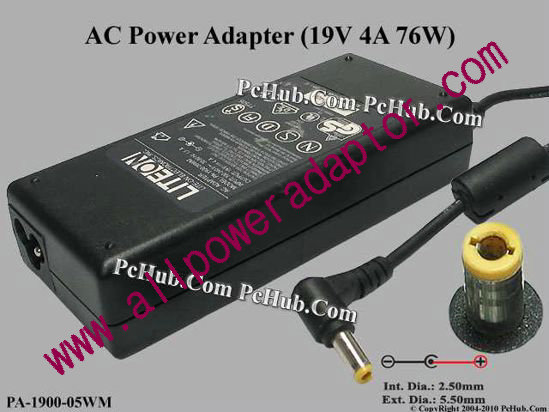 LITE-ON PA-1900-05WM AC Adapter 9V 4A, 5.5/2.5mm 12mm, 3-Prong