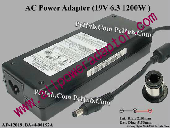 Samsung Laptop AC Adapter 19V 6.3A, 5.5/2.5mm, 3-Prong