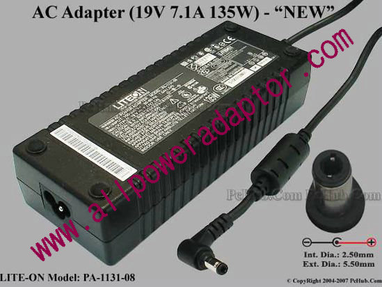 LITE-ON PA-1131-08 AC Adapter - NEW Original 19V 7.1A, 5.5/2.5mm, 3-Prong, New