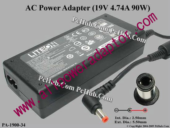 LITE-ON PA-1900-34 AC Adapter 19V 4.74A, 5.5/2.5mm, 2-Prong