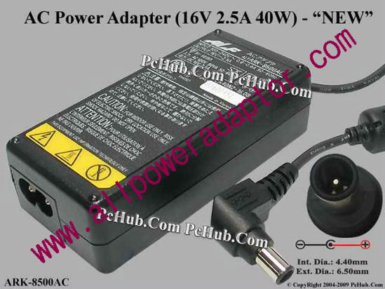 Other Brands ALF AC Adapter 13V-19V ARK-8500AC, 16V 2.5A, Tip-E, 2-prong, NEW