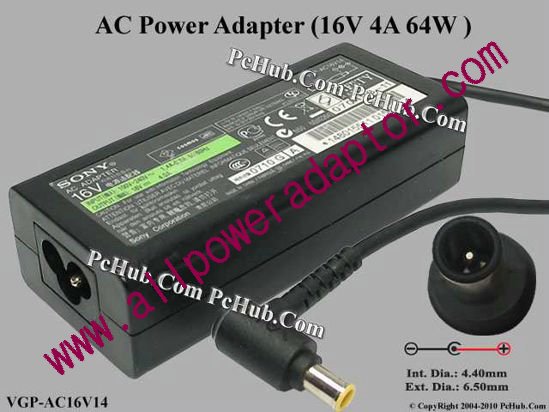 Sony Vaio Parts AC Adapter VGP-AC16V14 , 16V 4 A , Tip-E, 3-prong