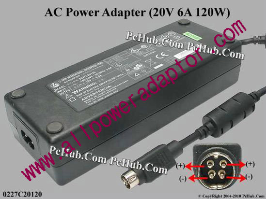 Li Shin 0227C20120 AC Adapter 20V 6A, 4-Pin DIN, 2-Prong
