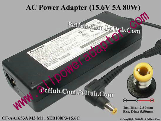 Panasonic AC Adapter CF-AA1653A M3, 15.6V 5A, Tip C, 3-prong