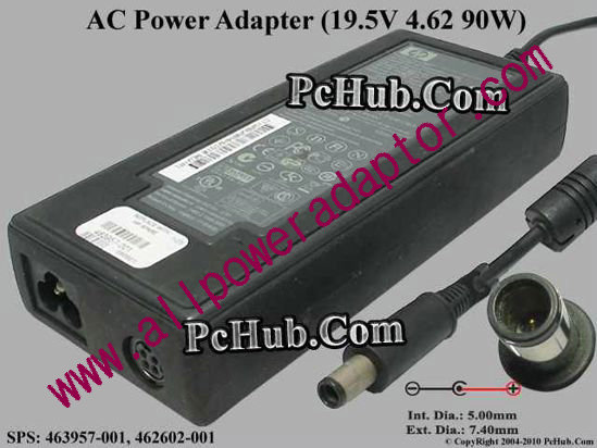 HP AC Adapter- Laptop 19.5V 4.62, 7.4/5.0mm With Pin, 3-Prong, 4 Hole