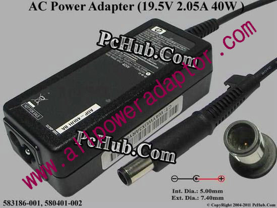 HP AC Adapter- Laptop 19.5V 2.05A, 7.4/5.0mm With Pin, 3-Prong