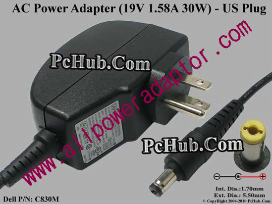 Dell Common Item (Dell) AC Adapter- Laptop 19V 1.58A, 5.5/1.7mm, US 3-Pin Plug