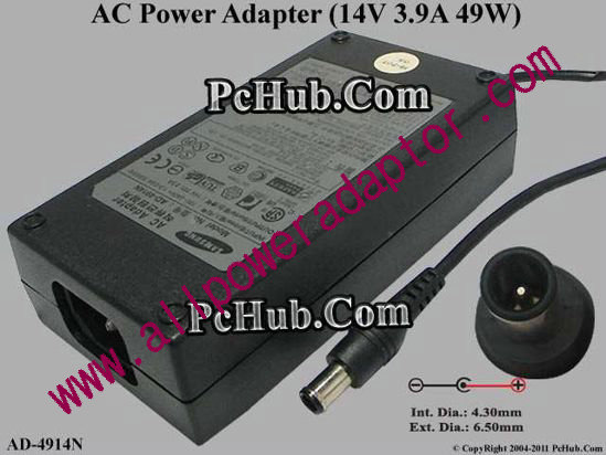 Samsung Laptop AC Adapter 13V-19V 14V 3.9A, 6.5/4.3mm With Pin, C14