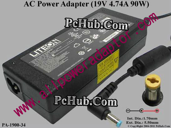LITE-ON PA-1900-34 AC Adapter 19V 4.74A, 5.5/1.7mm, 3-Prong