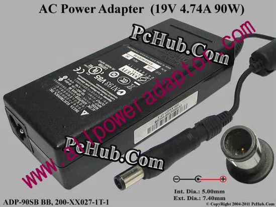Delta Electronics ADP-90SB BB AC Adapter- Laptop 19V 4.74A, 7.4x5mm With Pin, 3-Prong