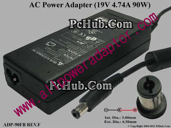 Delta Electronics ADP-90FB REV.F AC Adapter- Laptop 19V 4.74A, 6.5/3.0mm, 3-Prong