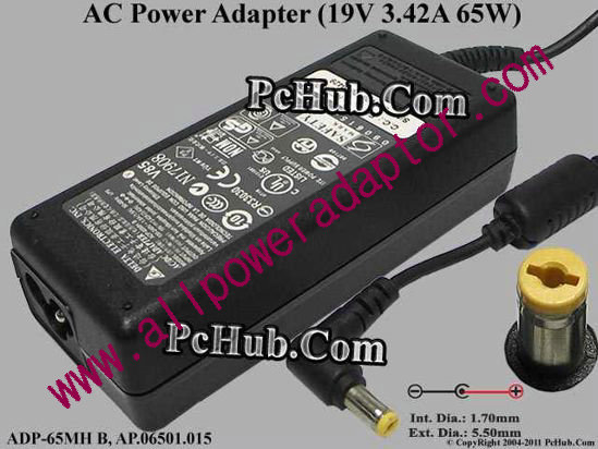 Delta Electronics ADP-65MH B AC Adapter- Laptop 19V 3.42A, 5.5/1.7mm, 3-Prong
