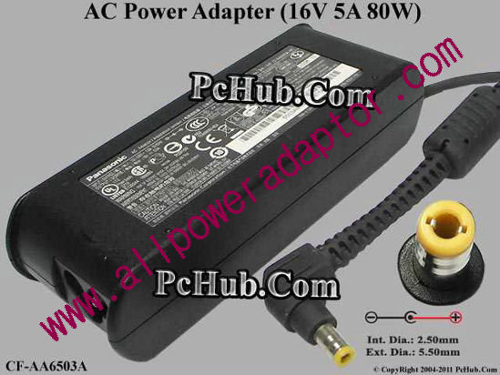 Panasonic AC Adapter 16V 5A, 5.5/2.5mm, 3-Prong