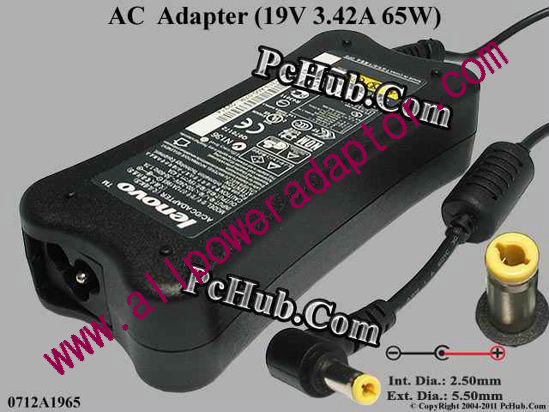 Lenovo AC Adapter- Laptop 19V 3.42A, 5.5/2.5mm 12mm, 3-Prong