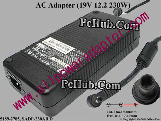 HP AC Adapter- Laptop 19V 12.2A, 7.4/5.0mm w/o Pin, C14