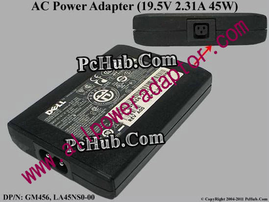 Dell Common Item (Dell) AC Adapter- Laptop GM456, 19.5V 2.31A, 3-pin Hole, 2-prong