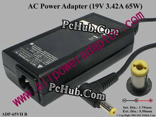 Delta Electronics ADP-65VH B AC Adapter- Laptop 19V 3.42A, 5.5/1.7mm, 3-Prong