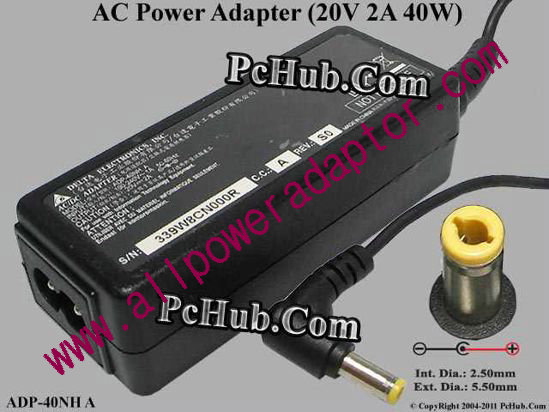 Delta Electronics ADP-40NH A AC Adapter- Laptop 19V 2.1A, 5.5/2.5mm 12mm, 2-Prong