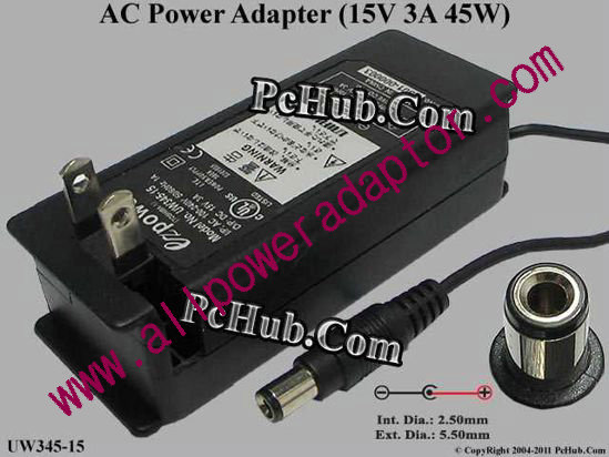 Other Brands ezPower AC Adapter 13V-19V 15V 3A, 6.5/3.0mm, US 2-Pin Plug