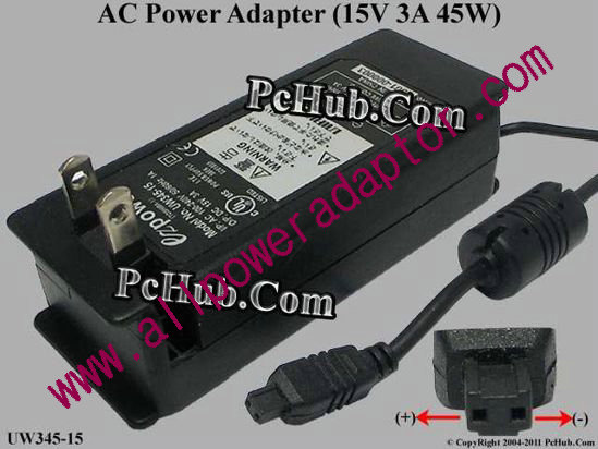 Other Brands ezPower AC Adapter 13V-19V 15V 3A, 2-Hole, US 2-Pin Plug