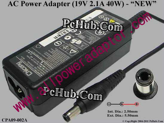 Other Brands Chicony AC Adapter 19V 2.1A, Barrel 5.5/2.5mm, 3-Prong