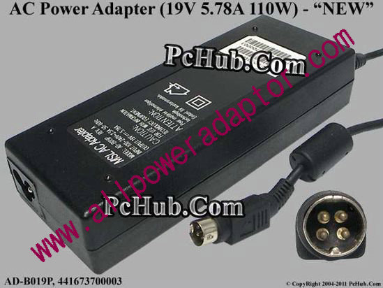 MSL AC Adapter AD-B019P, 19V 5.78A, 4-pin DIN, NEW