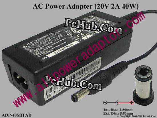 Delta Electronics ADP-40MH AD AC Adapter- Laptop 20V 2A, 5.5/2.5mm 12MM, 2-Prong