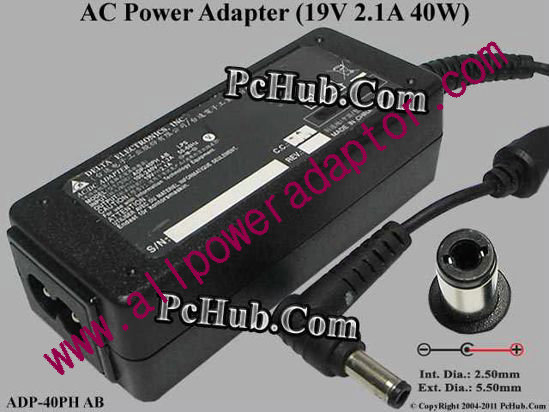 Delta Electronics ADP-40PH AB AC Adapter- Laptop 19V 2.1A, 5.5/2.5mm 2-Prong
