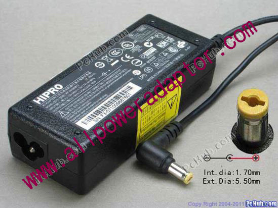 HIPRO HP-0K065B13 AC Adapter- Laptop 19V 3.43A, 5.5/1.7mm, 3-Prong, New