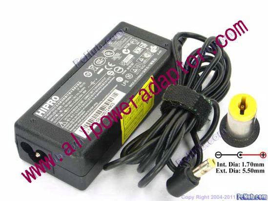 HIPRO HP-OK065B13 AC Adapter- Laptop 19V 3.43A, 5.5/1.7mm, 3-Prong