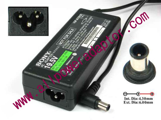 Sony Vaio Parts AC Adapter VGP-AC19V20, 19.5V 3.9A, Tip-E, 3-prong