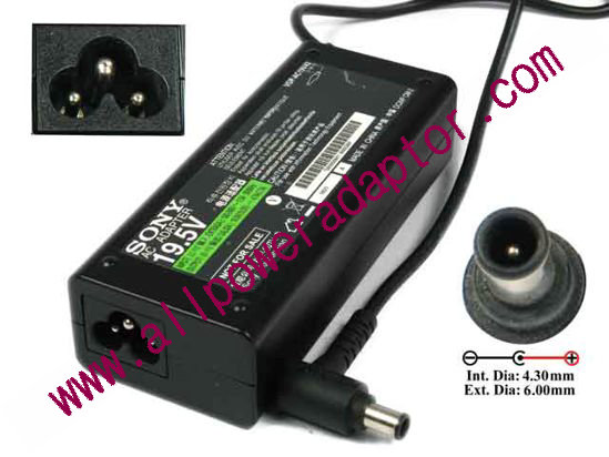 Sony Vaio Parts AC Adapter 19.5V 4.7A, 6.0/4.3mm With Pin, 3-Prong