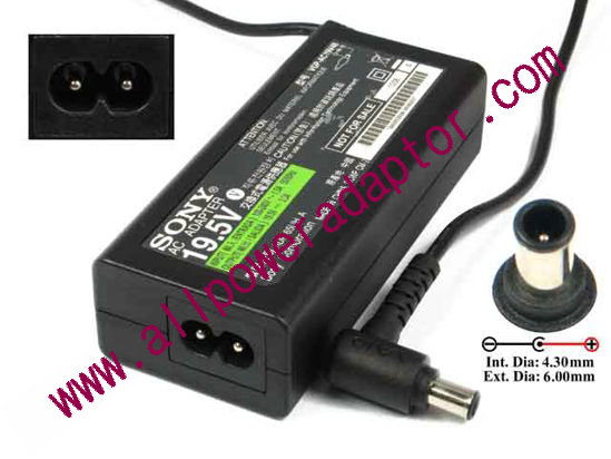 Sony Vaio Parts AC Adapter 19.5V 3.3A, 6.0/4.3mm With Pin, 2-Prong, New