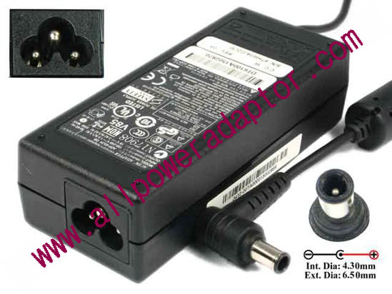 Delta Electronics ADP-65JH DB AC Adapter- Laptop 19V 3.42A, 6.5/4.3mm With Pin, 3-Prong