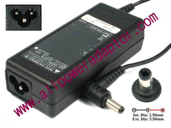 Delta Electronics ADP-65HB BB AC Adapter- Laptop 19V 3.42A, 5.5/2.5mm, 3-Prong, New