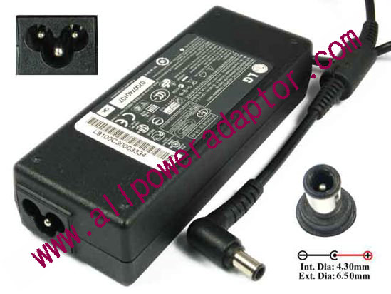 LG AC Adapter- Laptop 19V 4.74A, 6.5/4.3mm, With Pin, 3-Prong