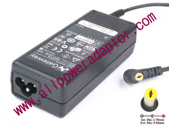 Gateway Common Item (Gateway) AC Adapter- Laptop 19V 3.42A, 5.5/1.7mm, 3-Prong