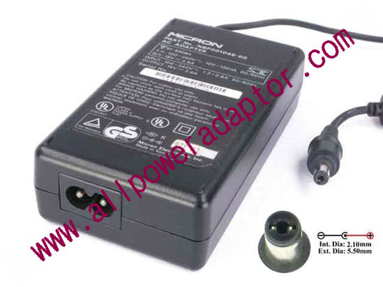 Micron AC Adapter 19V 2.6A, 5.5/2.1mm, 2-Prong