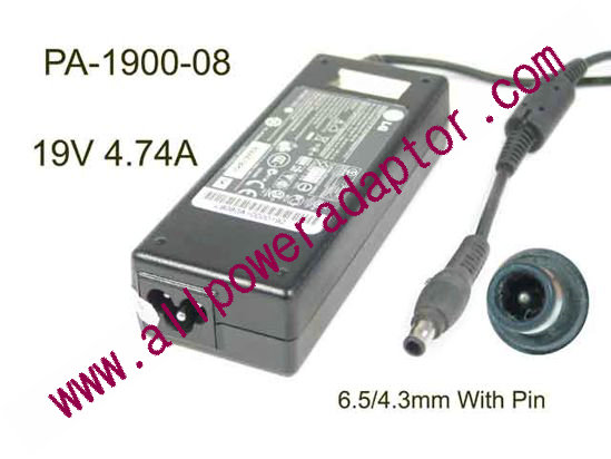 LG PA-1900-08 AC Adapter- Laptop 19V 4.74A, 6.5/4.3mm, With Pin, 3-Prong
