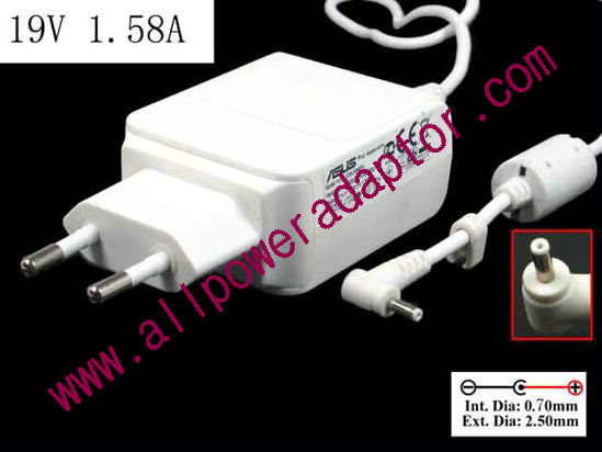 ASUS Eee PC 1015B AC Adapter - NEW Original 19V 1.58A 30W Barrel 2.5/0.7mm, EU 2-Pin Plug, New