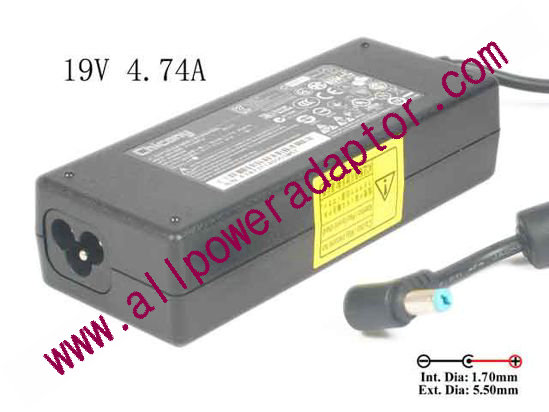 Acer Aspire E1-471G Series AC Adapter - NEW Original 19V 4.74A, (5.5/1.7mm), 3-Prong