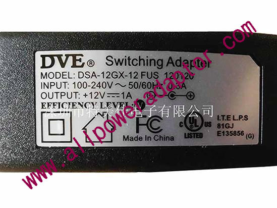 DVE DSA-12GX-12 AC Adapter - NEW Original 12V 1A, 5.5/2.1mm, US 2-Pin